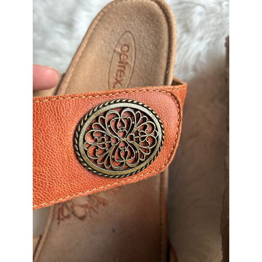 Aetrex Marilyn womens Brown Leather Cork Wedge Sandals Embellished Size 9/9.5 - Picture 5 of 6